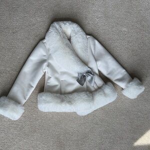 American Girl White Coat with Faux Fur and Gray Bow